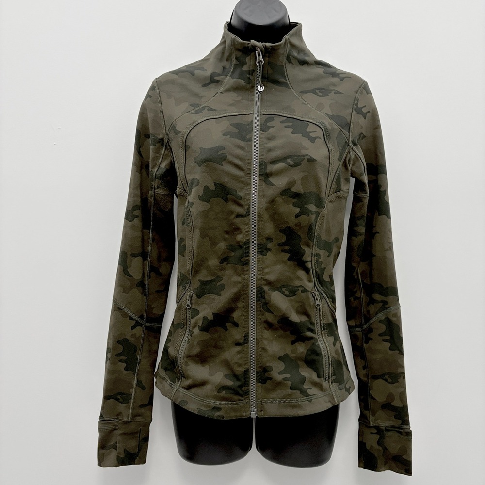 Lululemon Define Jacket Heritage Camo Dark Olive Green Size 6 Full Zip
